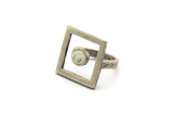 Silver Ring Settings, Antique Silver Plated Brass Square Ring With 1 Stone Setting - Pad Size 6mm N2290 H1603