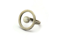 Silver Ring Settings, Antique Silver Plated Brass Round Ring With 1 Stone Setting - Pad Size 6mm N2292 H1604