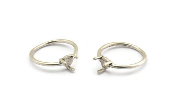 Claw Ring Setting, 4 Antique Silver Plated Brass 3 Claw Ring Blanks For Stones N1956