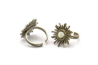 Silver Ring Settings, 2 Antique Silver Plated Brass Sun Ring With 1 Stone Setting - Pad Size 6mm N0831