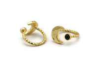 Gold Ring Setting, Gold Plated Brass Moon And Planet Ring With 1 Stone Setting - Pad Size 4mm N1068