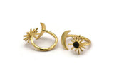 Gold Ring Setting, Gold Plated Brass Moon And Sun Ring With 1 Stone Setting - Pad Size 4mm N1066