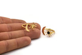 Gold Ring Setting, Gold Plated Brass Moon And Sun Ring With 1 Stone Setting - Pad Size 4mm N1066