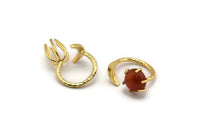 Gold Moon Ring, Gold Plated Brass 6 Claw Ring For Natural Stones N1052