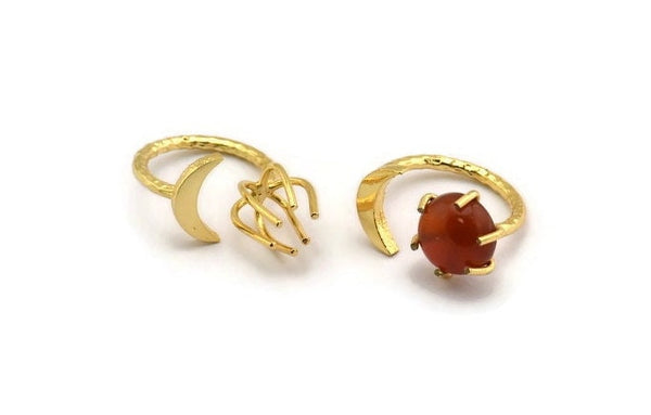 Gold Moon Ring, Gold Plated Brass 6 Claw Ring For Natural Stones N1052