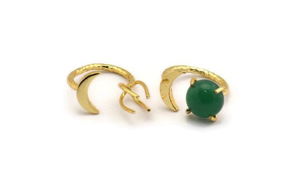 Gold Moon Ring, Gold Plated Brass 4 Claw Ring For Natural Stones N1026