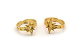 Gold Star Ring, Gold Plated Brass Ethnic Star Ring With 1 Stone Setting - Pad Size 4mm N1960