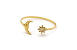 Gold Moon Cuff,  Gold Plated Brass Moon And Star Cuff Stone Setting With 1 Pad -  Pad Size 6mm N1586