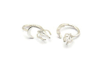 Silver Moon Ring, 925 Silver 6 Claw Ring For Natural Stones N1052