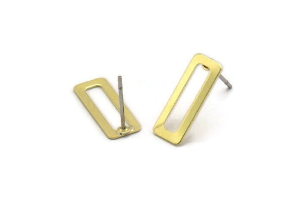 Brass Bracelet Earring, 12 Raw Brass Rectangle Stud Earrings (15x6mm)  Brs 3043 b0036 A3507