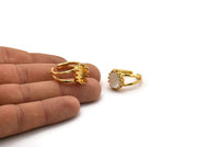 Gold Ring Setting, Gold Plated Brass Adjustable Ring - Ring Stone Setting - Pad Size 12x10mm N1387