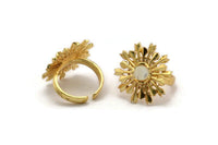 Gold Ring Setting, Gold Plated Brass Snowflake Ring With 1 Stone Setting - Pad Size 6mm N0832