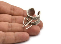 Claw Ring Settings - Antique Silver Plated Brass 4 Claw Ring Blanks For Natural Stones E657