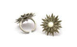 Silver Ring Settings, Antique Silver Plated Brass Adjustable Sunflower Ring - Pad Size 6mm N0739