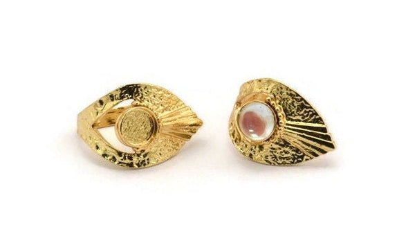 Gold Ring Settings, Gold Plated Brass Drop Ring With 1 Stone Setting - Pad Size 8mm N1120