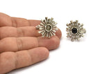 Silver Ring Settings, Antique Silver Plated Brass Snowflake Ring With 1 Stone Setting - Pad Size 6mm N0832