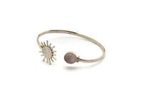 Silver Sun Cuff, Antique Silver Plated Brass Sun Cuff Stone Setting With 1 Pad -  Pad Size 10mm N1034