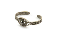 Silver Eye Cuff, Antique Silver Plated Brass Eye Shaped Bracelet Stone Setting With 1 Pad - Pad Size 4mm N1776