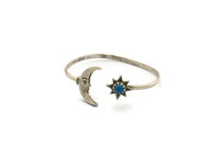 Silver Moon Cuff,  Antique Silver Plated Brass Moon And Star Cuff Stone Setting With 1 Pad -  Pad Size 6mm N1586