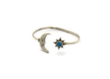 Silver Moon Cuff,  Antique Silver Plated Brass Moon And Star Cuff Stone Setting With 1 Pad -  Pad Size 6mm N1586