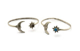 Silver Moon Cuff,  Antique Silver Plated Brass Moon And Star Cuff Stone Setting With 1 Pad -  Pad Size 6mm N1586