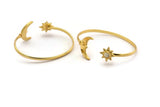 Gold Moon Cuff,  Gold Plated Brass Moon And Star Cuff Stone Setting With 1 Pad -  Pad Size 6mm N1586