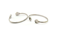 Silver Round Cuff, Silver Tone Brass Round Cuff Stone Setting With 2 Pads - Pad Size 10mm V109 H0924