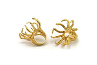 Gold Claw Ring, Gold Plated Brass Claw Ring With 1 Stone Settings - Ring Size : 18mm N1686 H0977