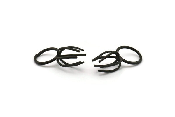 Claw Ring Settings - 2 Oxidized Black Brass Ring Blanks With 6 Claws For Natural Stones Y130 N0045