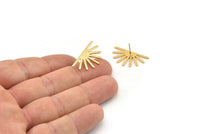 Gold Sun Earring, 4 Textured Gold Plated Brass Sun Stud Earrings (25x13x0.70mm) M01398 A2384