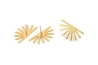 Gold Sun Earring, 4 Textured Gold Plated Brass Sun Stud Earrings (25x13x0.70mm) M01398 A2384