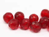 10 Vintage Deep Red Czech Glass Round Faceted Beads Cf-62