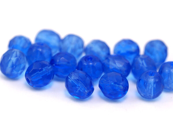 10 Vintage Deep Blue Czech Glass Round Faceted Beads Cf-64 T026