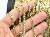 Open Link Chain, 5M Faceted Bar Raw Brass Soldered Chain (7x4-9.5x3.5mm) z052