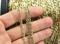 Open Link Chain, 5M Faceted Bar Raw Brass Soldered Chain (7x4-9.5x3.5mm) z052