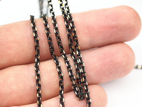 Flat Cable Chain, 50 Meters - 16.5 Feet (3.6x2.7mm) Black Antique Brass Faceted Soldered Flat Cable Chain -  Z067