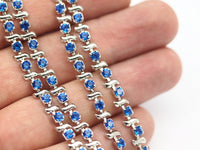 20 Cm Vintage 4.3 Mm Sapphire Crystal Rhinestone Chain With Silver Frame - Made In Austria Au18 Z157