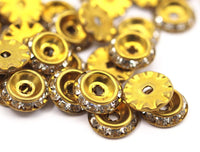 Rhinestone Spacer Bead, 5 Rhinestone Rondelle Button Spacer Beads Or Bead Caps (13mm) - 1303  Y277