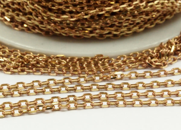 Red Brass Chain, 10 M Faceted Red Brass Soldered Chain (3x1.60x0.55mm) W5-12 ( Z042 ) Z043