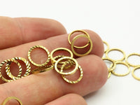 Brass Circle Charm, 50 Raw Brass Textured Circle Ring Findings (10mm) A0569
