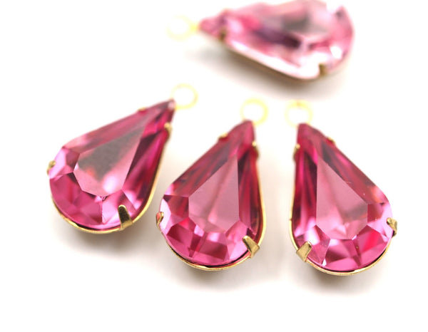 5 Rose Pink Swarovski Crystal Drop with Raw Brass Prong Setting 13x8 mm Y310 Y062