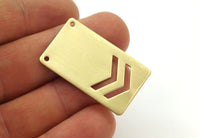 Brass Rectangle Bar, 6 Raw Brass Rectangle Stamping Blank with Chevrons with 2 Holes (35x20x0.80mm)  D0030--C076