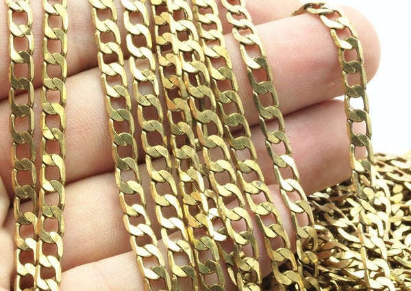 Open Link Chain, 4m Faceted Raw Brass Soldered Chain (7x4.7x1mm) Bs 1058