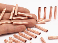 Copper Tube Beads - 12 Raw Copper Star Tube Beads (6x30mm) D0481