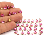 8 Light Rose Swarovski Crystal Drop With Raw Brass Prong Settings 10x6mm K310