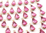 8 Light Rose Swarovski Crystal Drop With Raw Brass Prong Settings 10x6mm K310