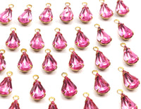 8 Light Rose Swarovski Crystal Drop With Raw Brass Prong Settings 10x6mm K310