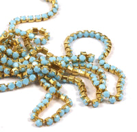 Turquoise Rhinestone Chain, 3 Feet  (2.5mm) Turquoise Glass Rhinestone Chain With Brass Frame Rh219  Z124