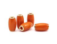 6 Brass Polyester Dark Orange Beads (31x22mm)  Hole Size 6mm  N3