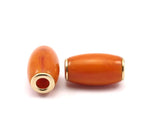 6 Brass Polyester Dark Orange Beads (31x17mm)  Hole Size 6mm  N3